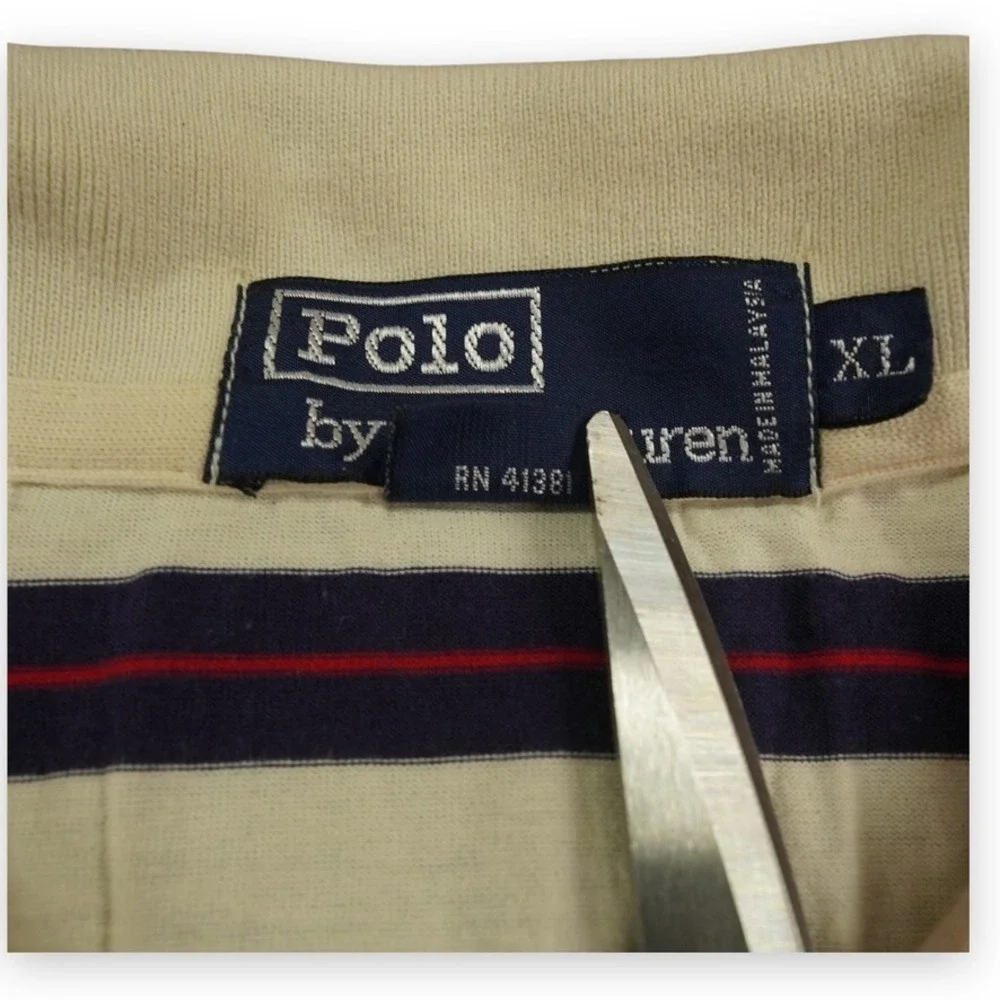 VTG Polo Ralph‎ Lauren Polo Shirt Mens Extra Large White Blue Rugby Striped Y2K
